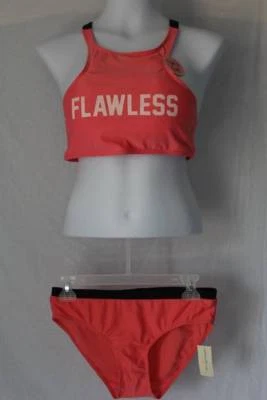 NUEVO Conjunto de traje de baño de 2 piezas para mujer grande salmón impecable cuello alto halter top bikini Foto 1 de 2