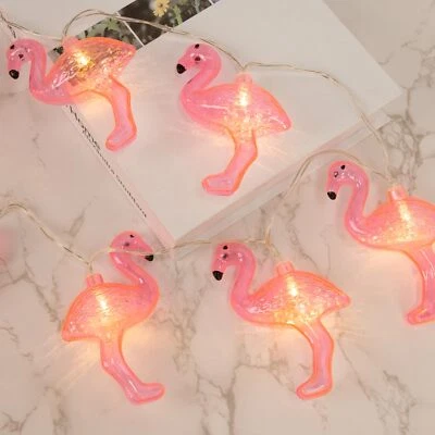 10Ft Pink Flamingo LED String Lights Battery Operated Tropical Luau Party Decor - Image 1 of 4