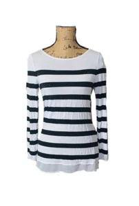 White House Black Market Women's XS Shirt Black White 3/4 Sleeve Pullover - Picture 1 of 5