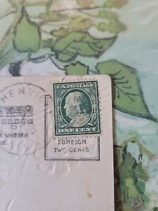 1 Cent Benjamin franklin Stamp On Postcard 1910