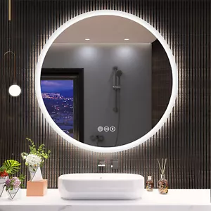 24inch LED Round Bathroom Mirror with Bluetooth Anti-fog Dimmable Vanity Mirror - Picture 1 of 22