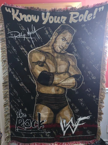 Vintage 90s WWF The Rock Throw Blanket Rare Cover