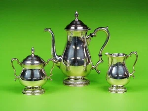  Prelude By International  Sterling Silver Tea Set. TEAPOT, SUGAR & CREAMER. - Picture 1 of 12