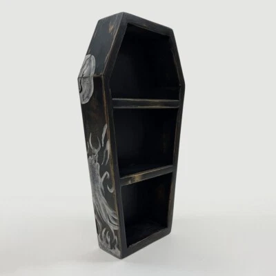 18” Handmade Coffin Shaped Gothic Bookcase Apothecary Shelf, Book, Halloween - Image 1 of 4
