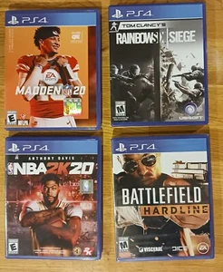 PS4 set of 4 games Madden NFL, NBA2K20, Battlefield Hardline, Rainbows Six Siege - Picture 1 of 3
