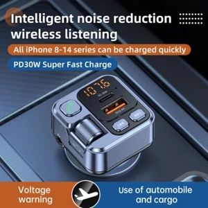 Bluetooth 5.1 Car Wireless FM Transmitter Adapter PD 30W USB Charger Hands-Free - Picture 1 of 13