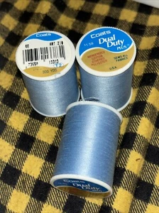 3 Lot Coats & Clark Light Blue 4e Dual Duty Sews All Fabrics Thread 300 Yd Ea - Picture 1 of 3