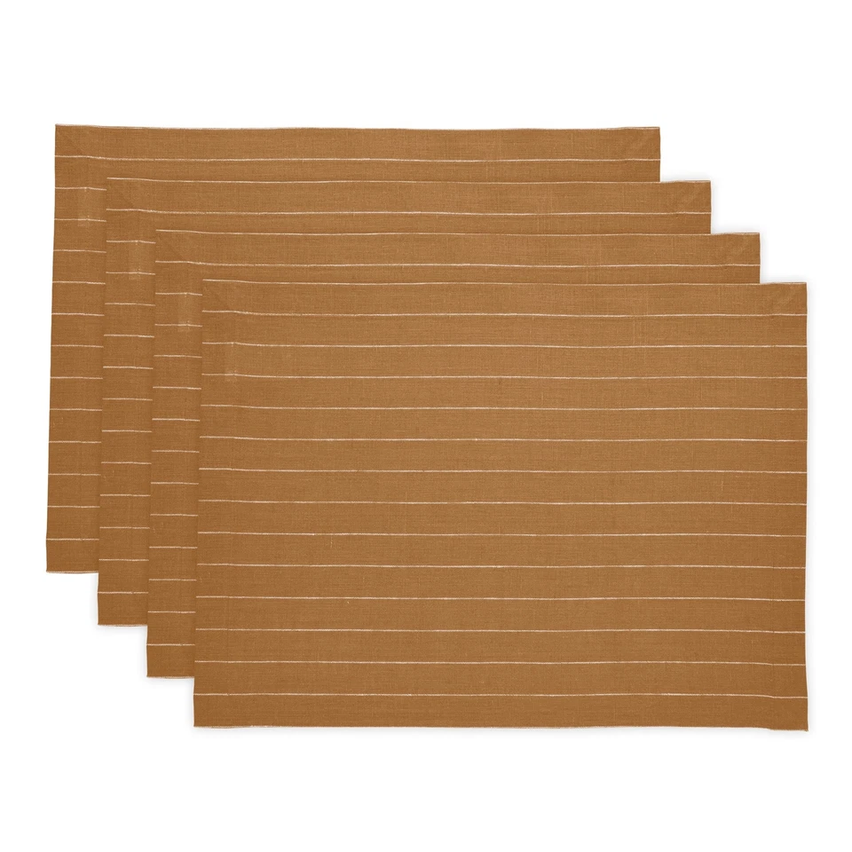 Linen Placemats Set of 4 for Fall and Christmas, 14 x 19 In, Pinstripe - Image 1 of 1