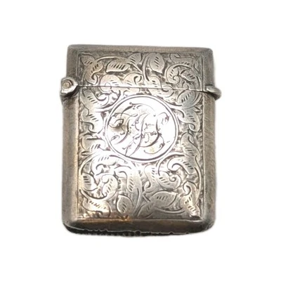 Estojo antigo de prata esterlina gravado floral redemoinho 1898 Vesta - Imagem 1 de 4