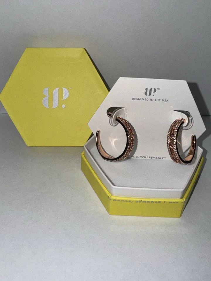 Bomb Party Dark Smokey Topaz/Rose Gold Hoop Earrings-Imagine Your Future-RBP8829 - Image 1 of 3