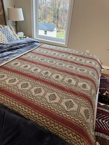 VTG, Wool rich  Blanket, Sherpa Lined Deep Pile Throw Pine Trees  Country, Art - Picture 1 of 20