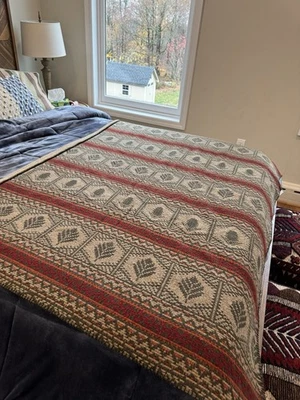 VTG, Wool rich  Blanket, Sherpa Lined Deep Pile Throw Pine Trees  Country, Art - Image 1 of 4