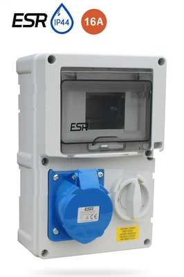 ESR Switched RCD Interlock Socket IP44 16A 2P+E 3 Pin 200V - 250V - Image 1 of 2