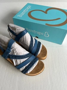 Baretraps Sz 6 M Ciara Blue Wedge Cork Heel Sandals Open Toe Straps - Picture 1 of 8