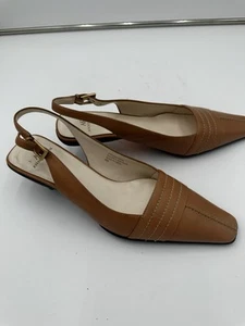 Anne Klein Beige Tan Leather Slingbacks Shoes Womans Heels Size 8M Kitten Pumps - Picture 1 of 6