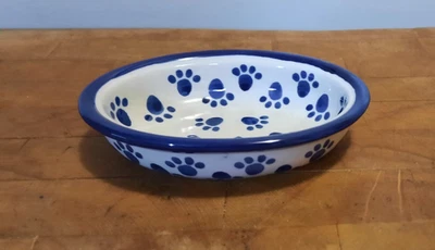 Boots & Barkley By Target Ovalado Gres Gato Comida Cuenco Azul y Crema 6-1/2" X 5" Foto 1 de 4