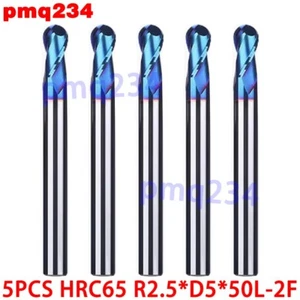 5PCS R2.5 D5 HRC65 50mm 2Flute Ball End Mills Set Milling Cutter Dril Bits - Picture 1 of 5