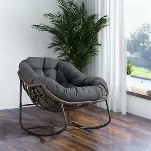 Patio Indoor Outdoor Rattan Rocking Chair Padded Cushion Rocker Recliner Chair - Picture 1 of 14