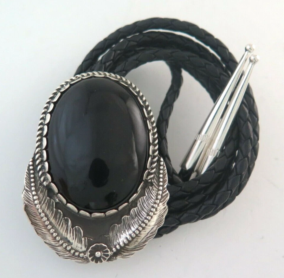Stunning Large Sterling Silver Black Onyx Southwestern Quality Bolo Tie - Image 1 of 1