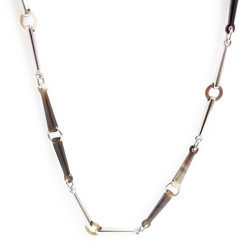 HERMÈS Collana HERMES The Mall corno di bufalo e placcato palladio marrone e grigio