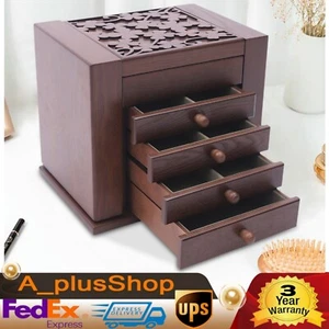 5 Schichten Koffer Vintage groß Schmuck Organizer Holz Aufbewahrungsbox mit 4 Schubladen - Bild 1 von 24
