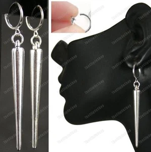 Pendientes de caída de punta larga de 2,75"" con clip de perforación de 2,75"" mini aros PICOS DE TONO PLATEADO - Imagen 1 de 6