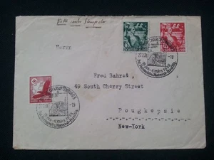 1938 GERMANY TO USA 6+4 PF, 12+8 PF & 10 PF CHARITY STAMPS POSTALY USED COVER!! - Picture 1 of 3