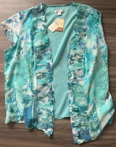 NWT Coldwater Creek Floral Sleeveless Button Down Blue Size XL - Picture 1 of 2