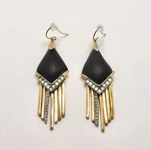 ALEXIS BITTAR FRINGE CHEVRON WIRE BLACK LUCITE AND CRYSTAL EARRINGS - Picture 1 of 9