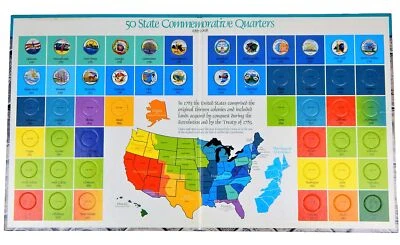 50 State Commemorative Quarters Folder 1999-2008 includes 20 Colorized Quarters - Image 1 of 3