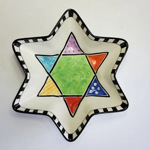 Hanukah Candy Bowl  Serving Dish Red Blue Green Star of David  - Picture 1 of 8