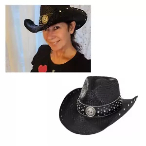 New Kenny K Black Natural Fibre Rhinestone Hat Band Size Small - Picture 1 of 17