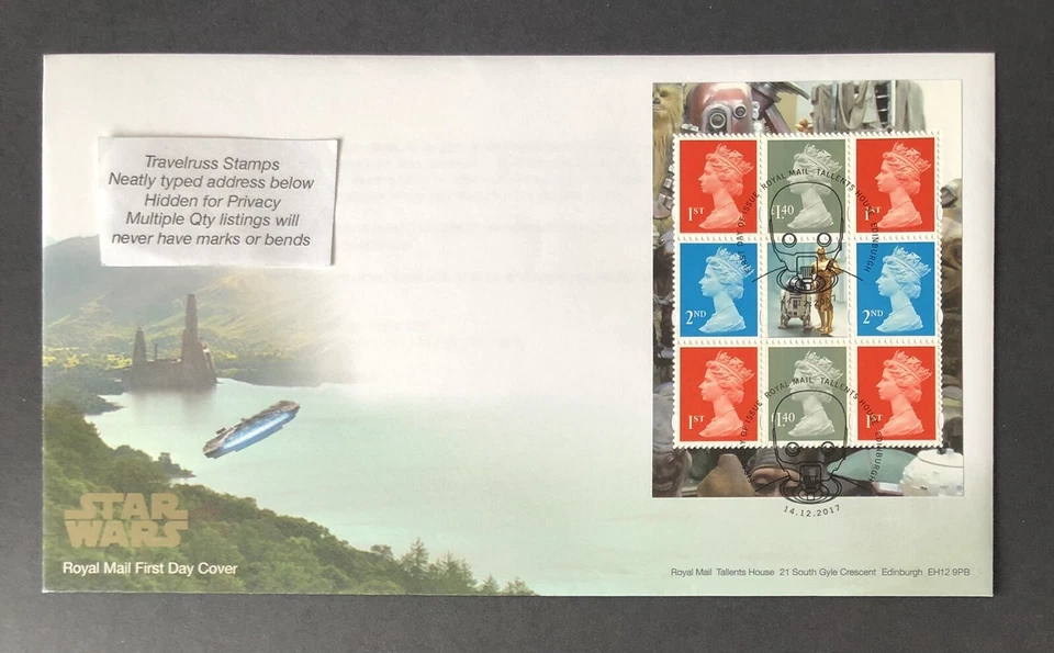 GB 2017 FDC BOOKLET PANE WITH TALLENTS PMK - STAR WARS - Image 1 of 1