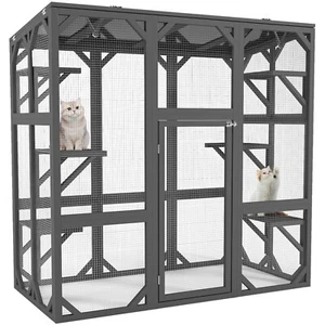 60'' Luxury Large Catio Enclosure Outdoor Wooden Cat House w/Multi Platforms - Picture 1 of 7