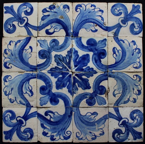 16 original antique Portuguese tiles 17th century Azulejos Cover