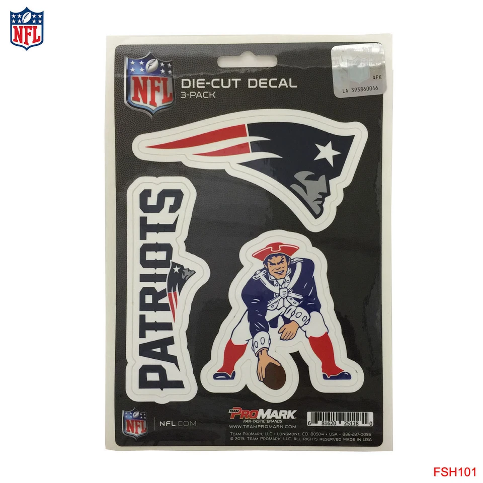 New NFL New England Patriots Vinyl Die-Cut Decal Stickers 3-Pack Made in USA - Image 1 of 1