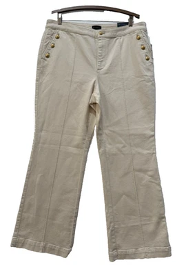 NWT Talbots 16 Petite High Waist Flare Sailor Jeans Pintuck Seam Natural Color - Image 1 of 4