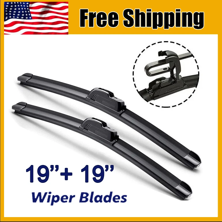 Pair 19"+19" Premium Quality All Season Beam Windshield Wiper Blades J-Hook Foto 1 de 4