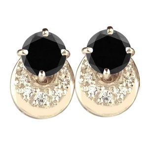 3.05Ct Round Shape Natural Black Diamond Women's Studs In 925 Sterling Silver - Picture 1 of 16