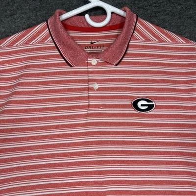 Nike Dri Fit Polo Shirt Mens M red white striped University of Georgia Bulldogs - Image 1 of 4