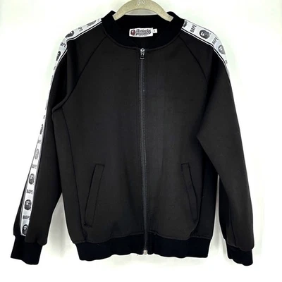 BAPE A Bathing Ape Track Jacket Sz M Black White Full Zip Logo Tape Streetwear - Image 1 of 4