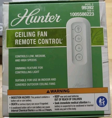 Hunter 99392 Universal 3 Speed Ceiling Fan Handheld Remote Control in White - Image 1 of 2