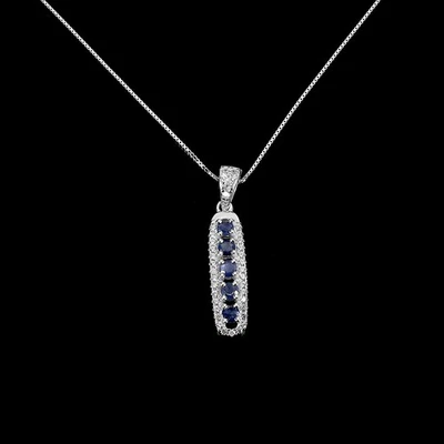925 Sterling Silver Necklace Round Sapphire Topaz Natural Gemstone Jewelry - Image 1 of 4