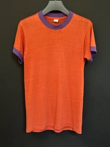 VTG Ringer Tee in ORANGE slubby jersey with PURPLE rib - Picture 1 of 7