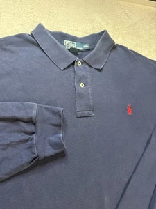 Camisa Polo Ralph Lauren Rugby Azul Manga Larga Algodón Pima Para Hombres XXL De Colección - Imagen 1 de 9