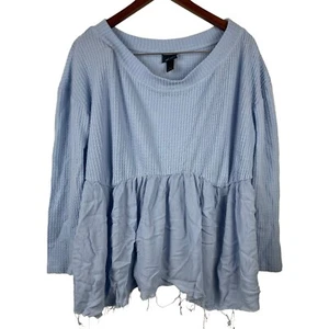 Daytrip Buckle Women's Large Top Thermal Peplum Raw Hem Casual Relaxed Fit Blue - Bild 1 von 3