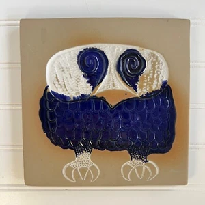 Vtg Bennington Pottery Vermont Owl Trivet Tile 1536 Blue White Vintage MCM - Picture 1 of 12