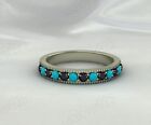 Turquoise And Onyx Gemstone Silver Modern Half Eternity Women Band Ring Jewelry