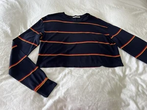Reformation | Blue Striped Chloe Long Sleeve Crop Top Size Small - Picture 1 of 10