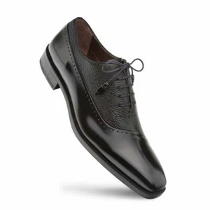 NEW Mezlan Genuine Leather Dress Shoes Deerskin Lace Up Oxford Postdam Black - Picture 1 of 5